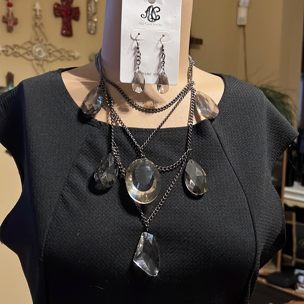 Chandelier smoked glass earring, and necklace set